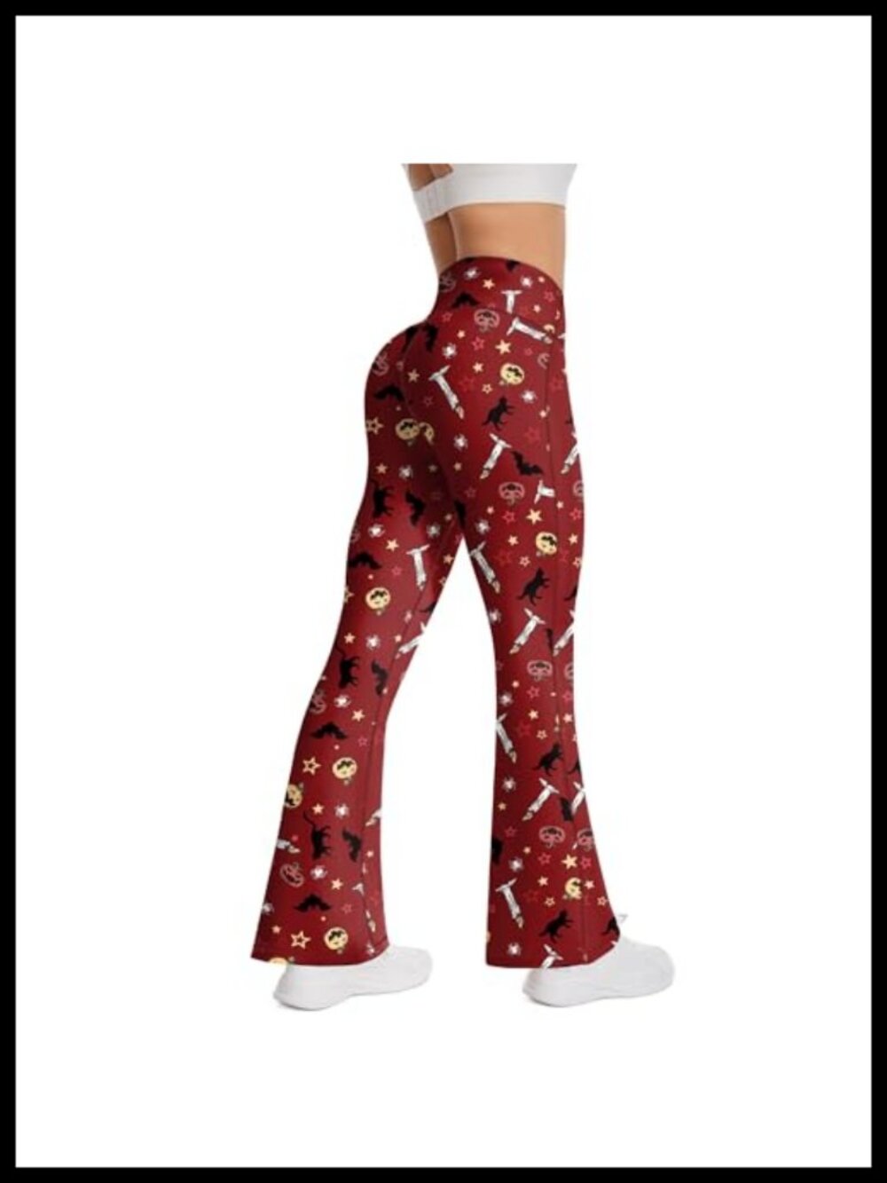 High Waist Flare Leggings Spiderweb Halloween Bell Bottom Pants